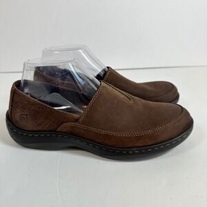 Børn Brown Leather Slip-On Loafers 8.5M‎ Causal Comfort Flats Plaid Lining